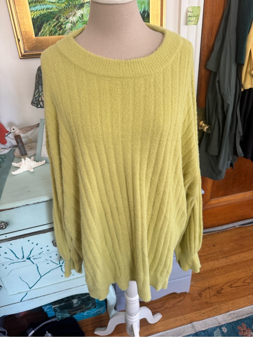 AERIE Ultra Soft Ribbed Oversized Women’s Sweater in Chartreuse Generous L VGUC